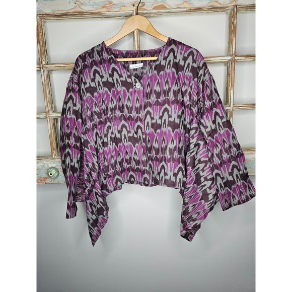 Bryn Walker Linen Ikat Print One Button Over shirt Ladies size Medium - Picture 4 of 10